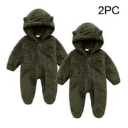 gakvbuo Onesie Outfits For Baby Newborn Snowsuit Plush Cute Winter Coat Warm Bunting Hooded Romper Footie Fleece Jumpsuit Rompers Outfits For Infant Girls Boys,2PC